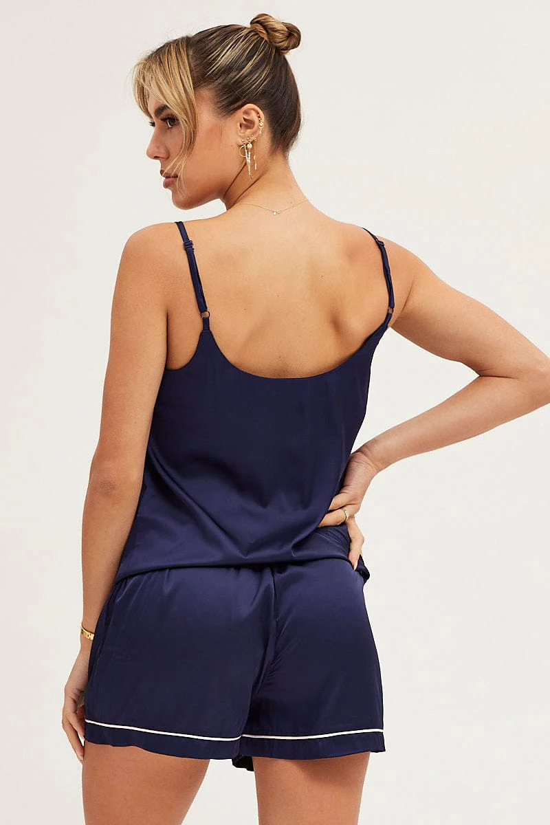 Blue Satin Cami Top & Shorts Pj Set