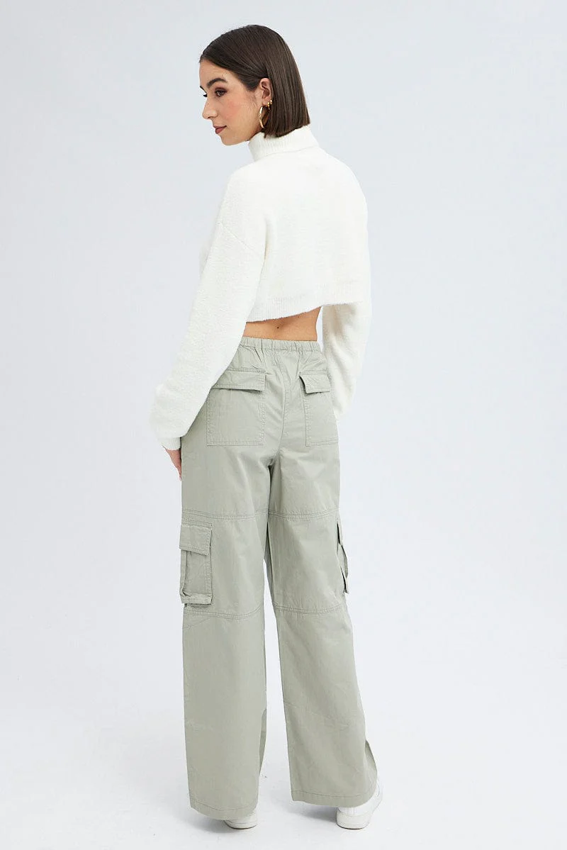 Grey Cargo Pants Wide Leg