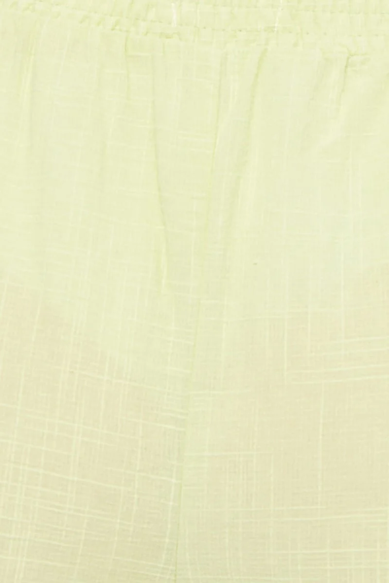 Yellow Linen Blend Elastic Side Slit Wide Leg Pants