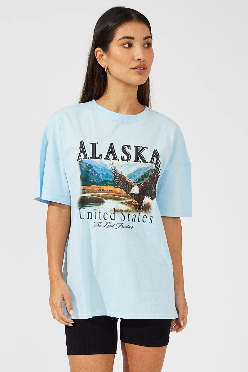 Blue Eagle Graphic Oversized T-shirt Short Sleeve Tee