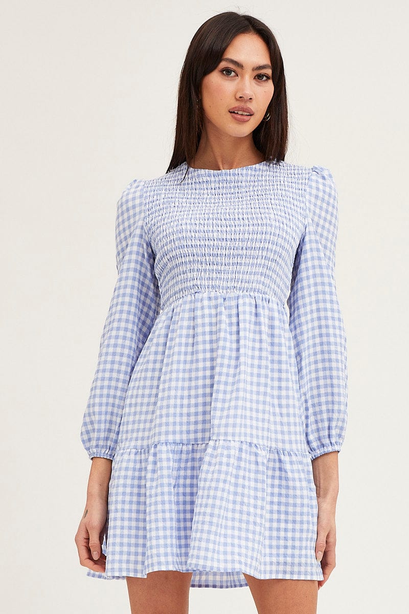 Check Shirred Bust Mini Dress