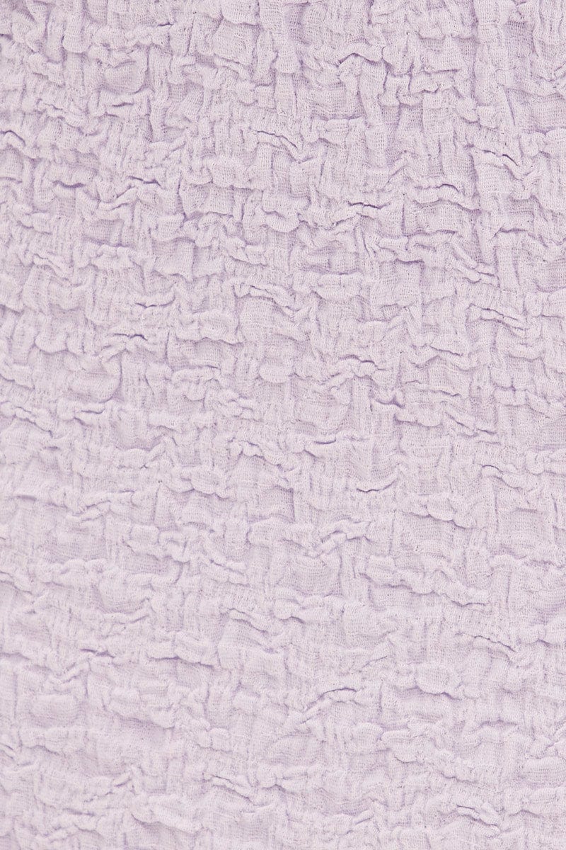 Purple Midi Skirt Elastic Waist Textured