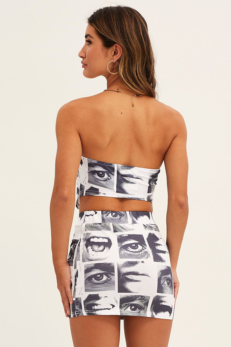 White Abstract Mini Skirt