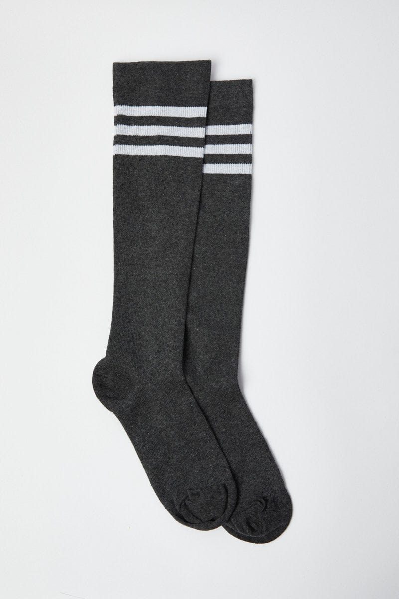 Grey Stripe Knee High Socks