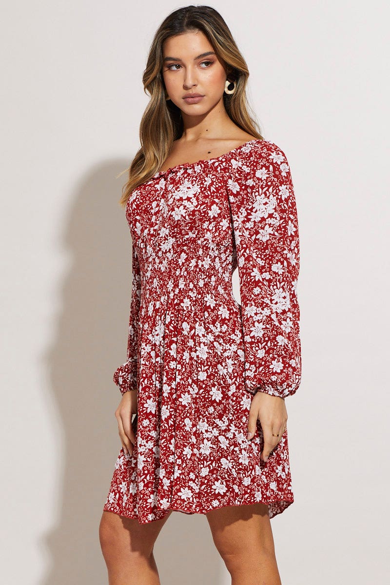 Print Mini Dress Long Sleeve