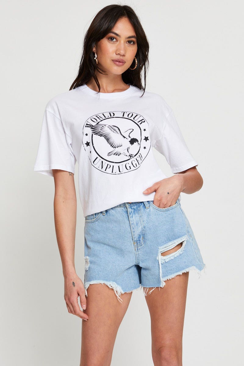 White Graphic T Shirt Short Sleeve