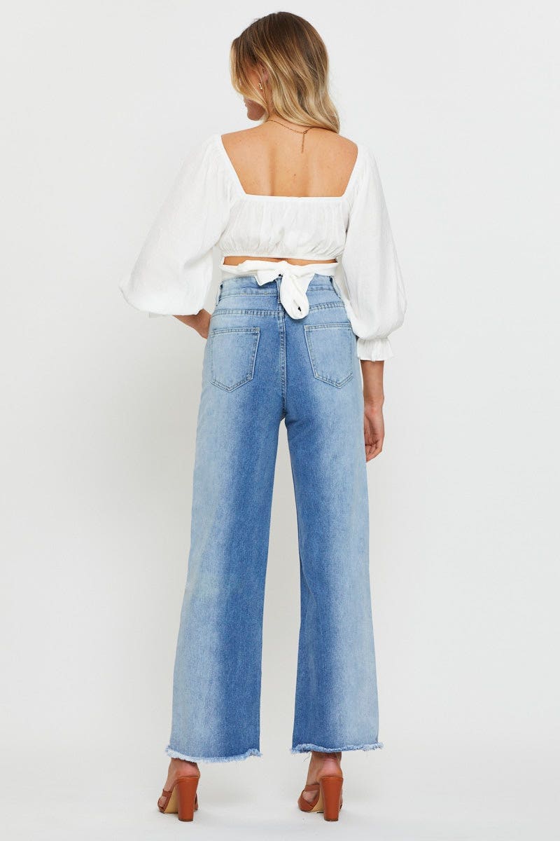 Blue Two Tone Colourblock Denim Jean