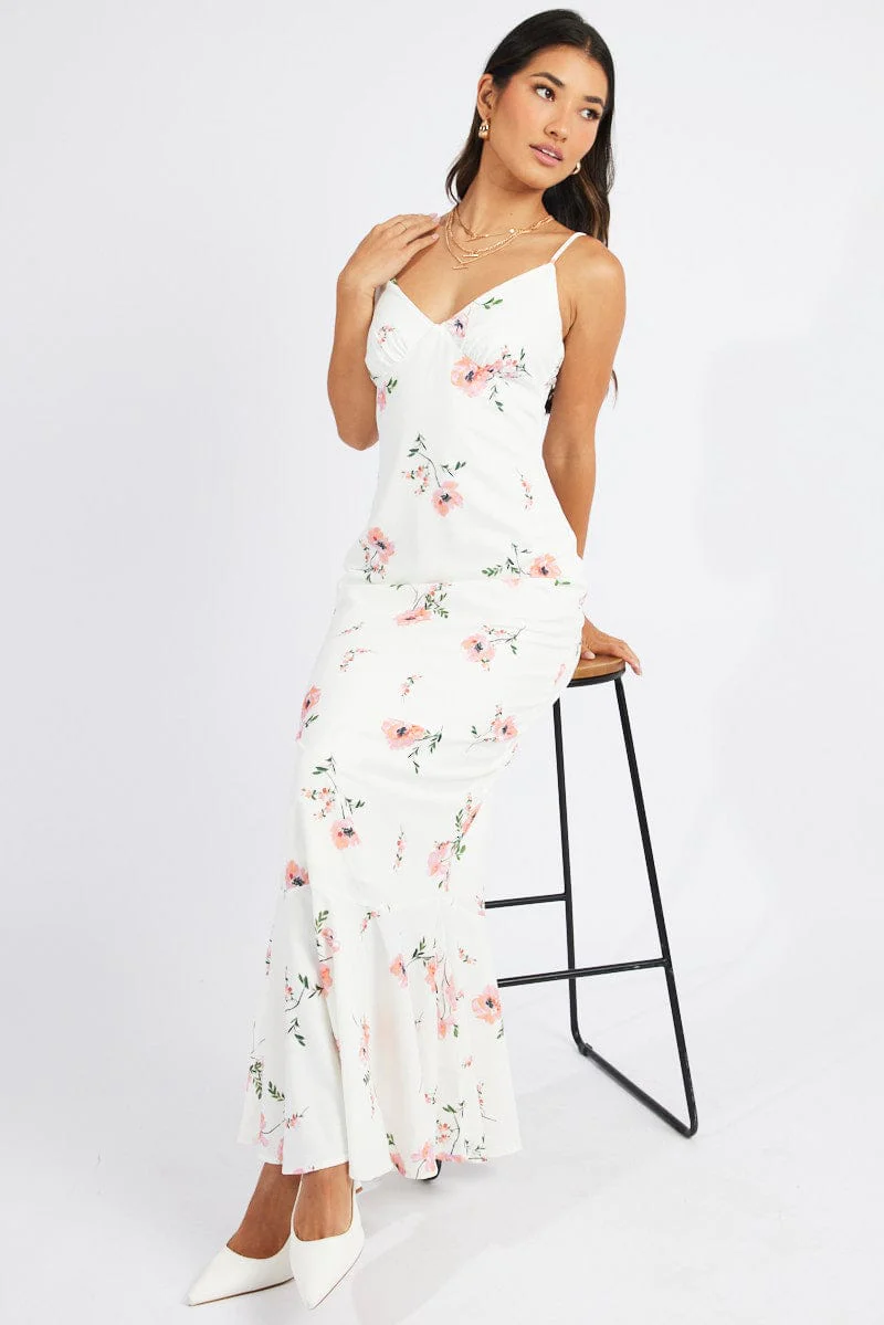 White Floral Maxi Dress Strappy