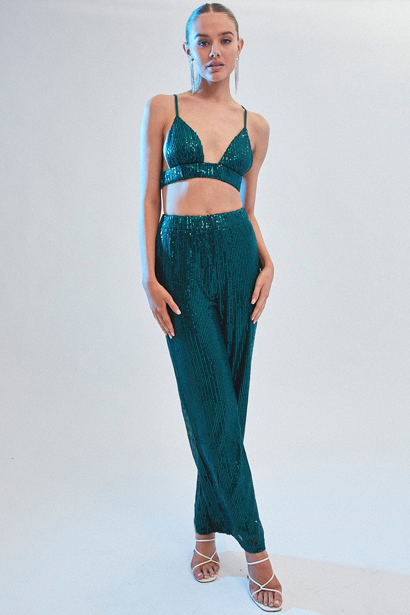 Green Sequin Bralette Crop Top