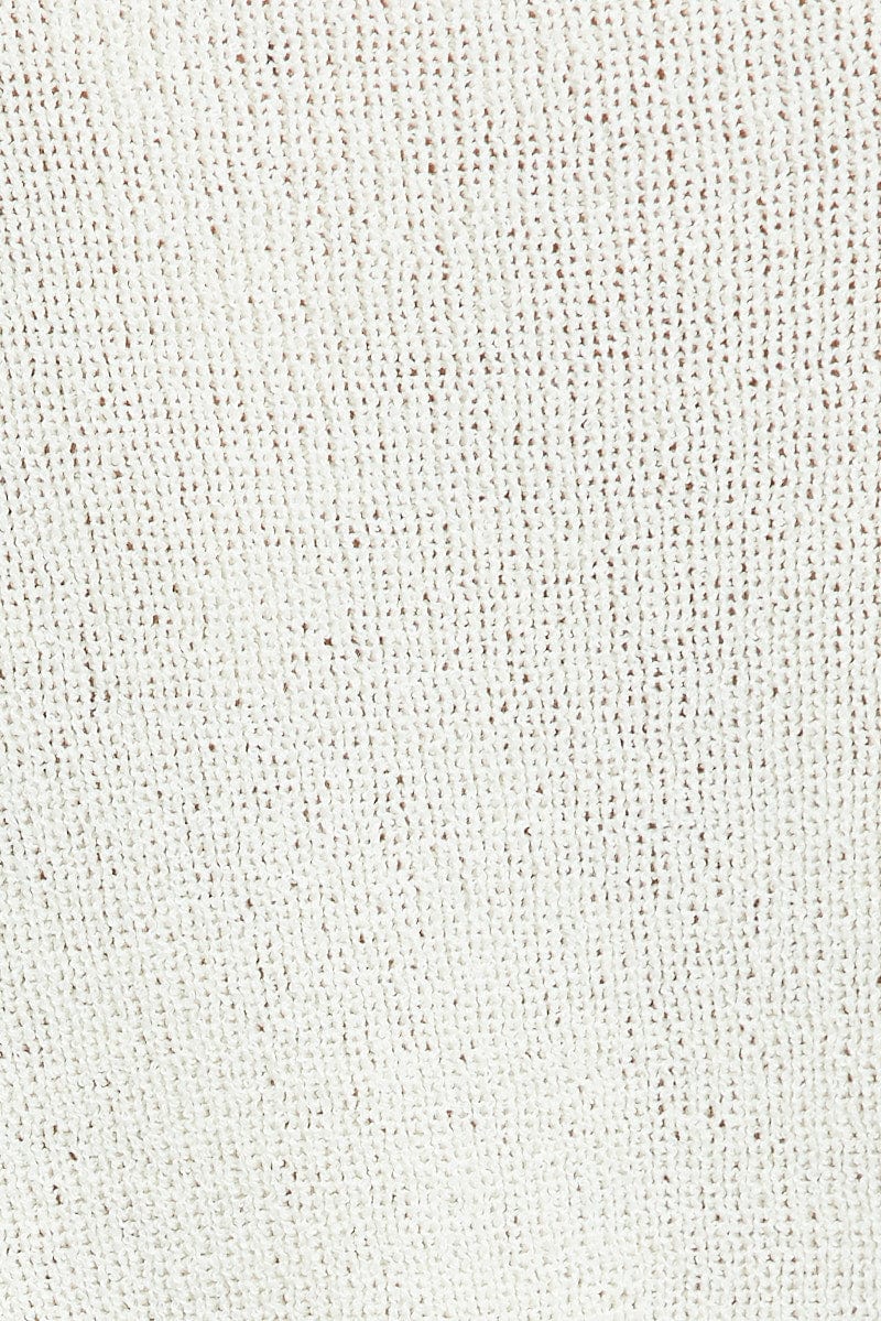 White Cardigan Long Sleeve V Neck Button Ladder Knitted