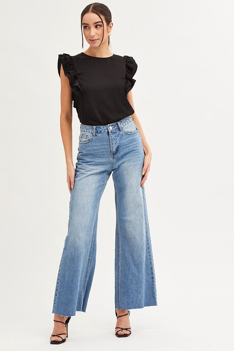 Black Ruffle Sleeve Top