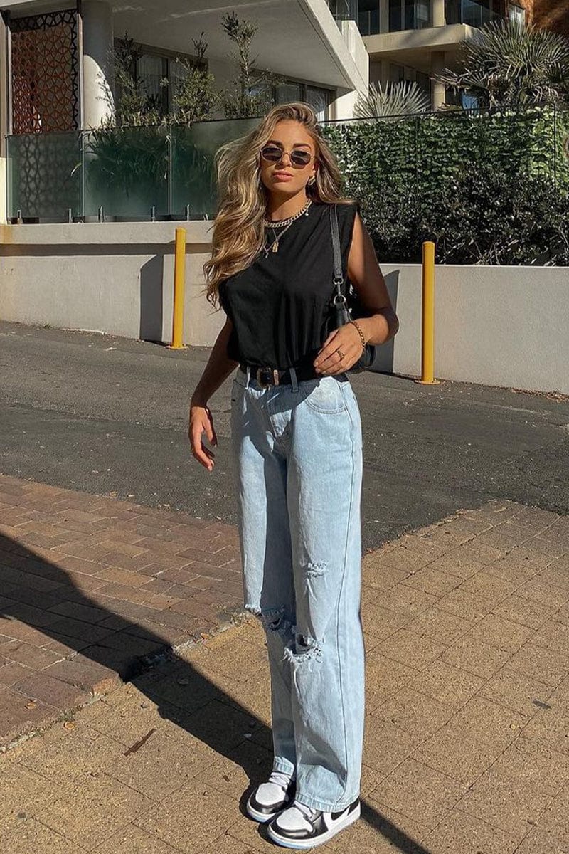 Blue Straight Denim Jeans High Rise