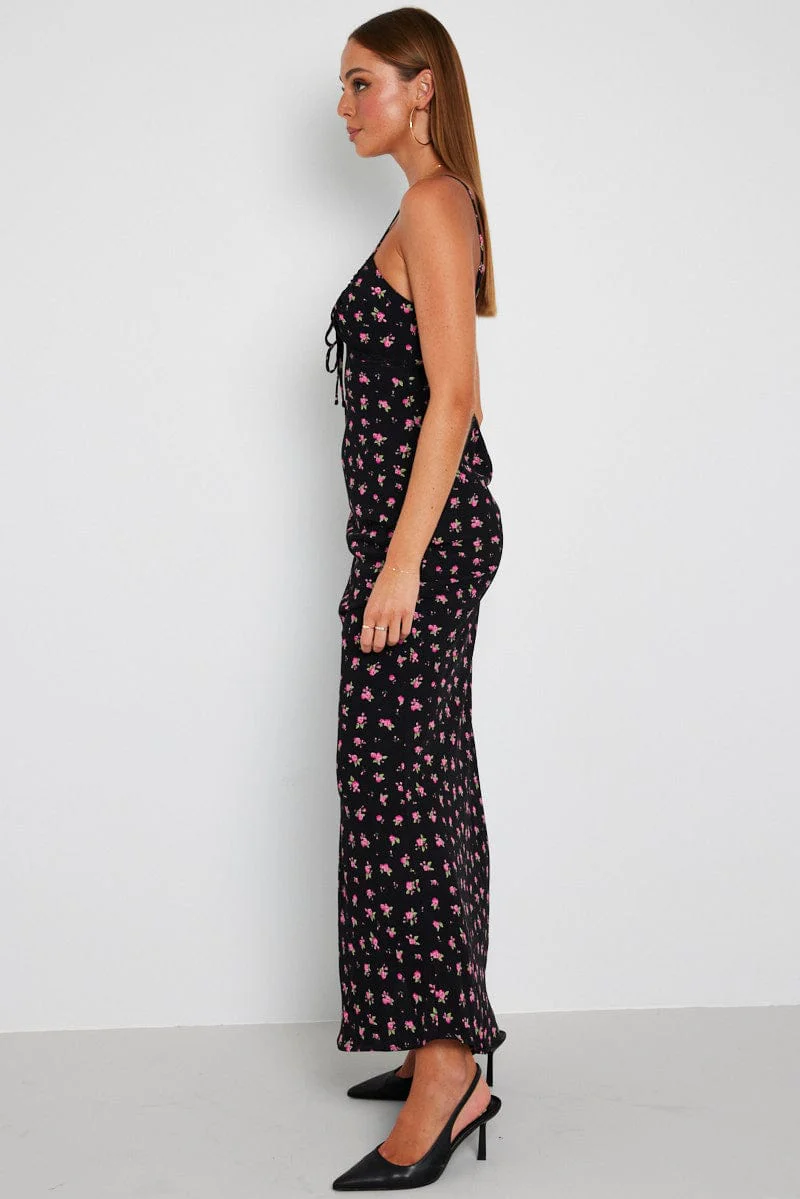 Black Floral Maxi Dress Sleeveless