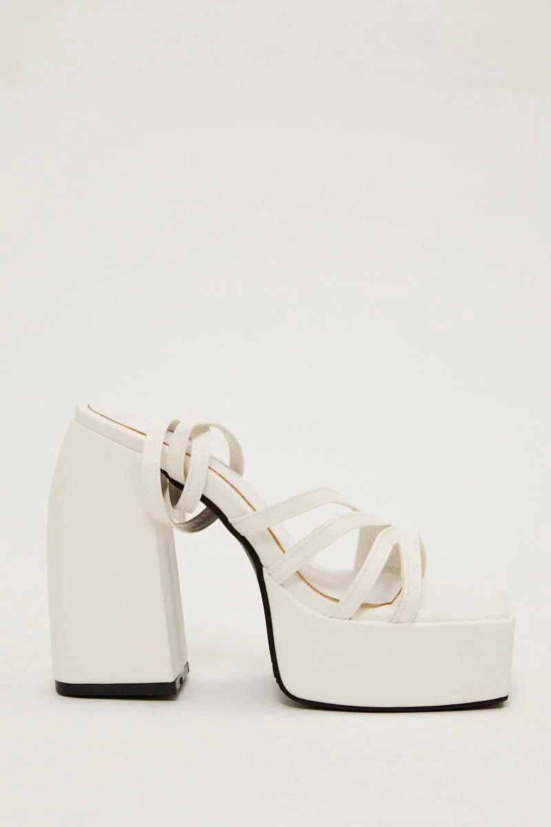 White Strappy Platform Heeled Sandals