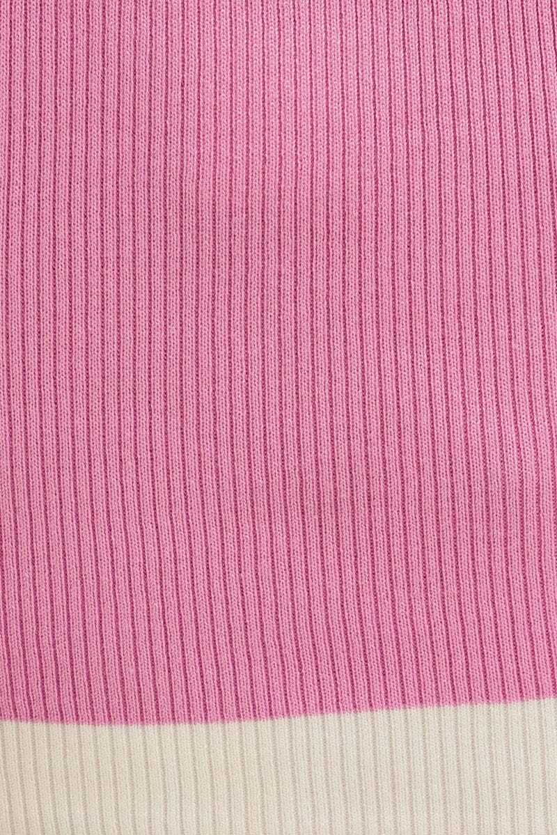 Pink Crop Top Knit Contrast Binding