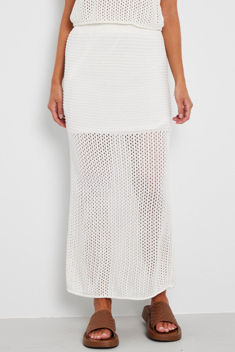 White Knit Skirt Midi Crochet