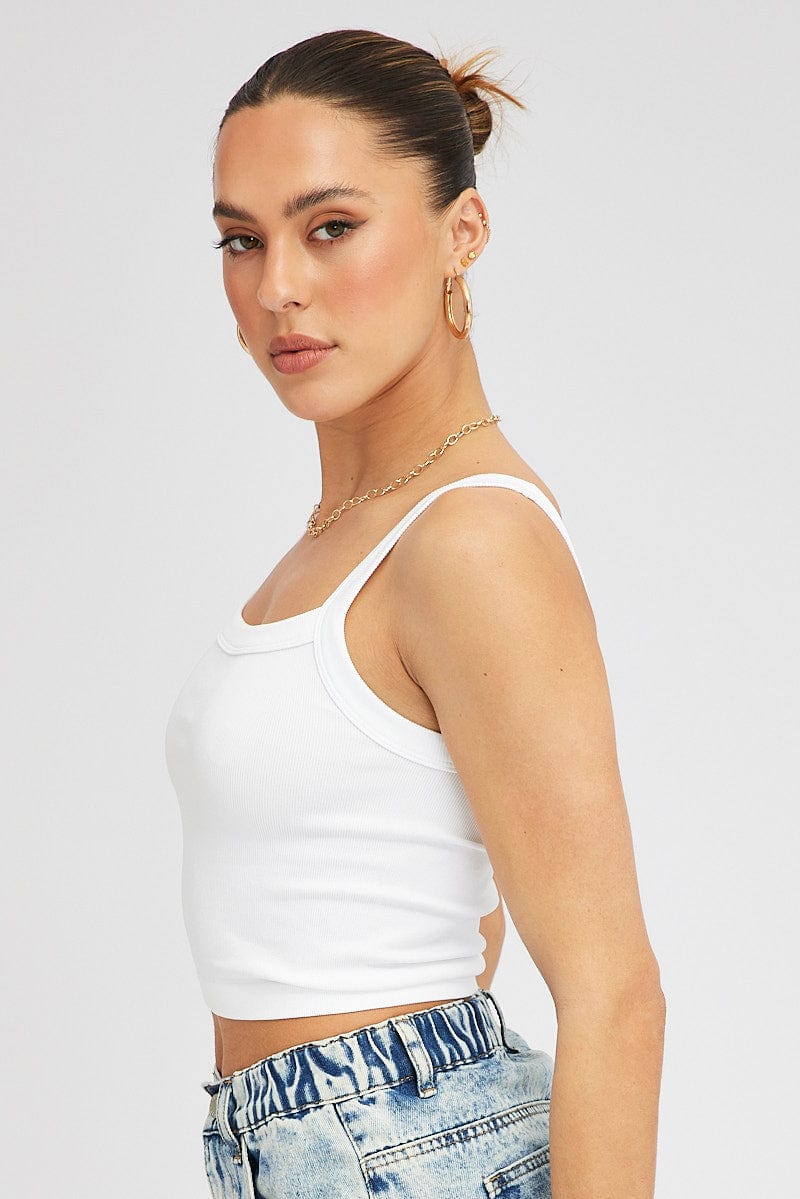 White Singlet Top Round Neck Seamles