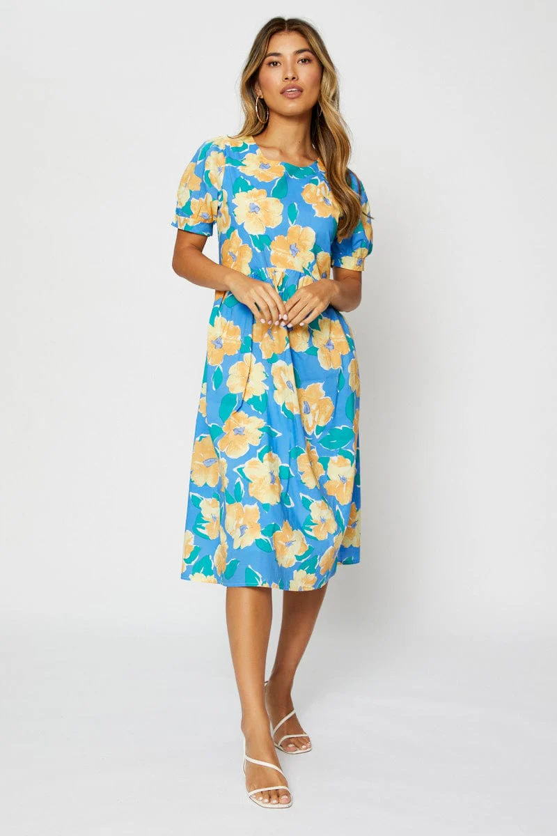 Print Midi Dress Short Sleeve