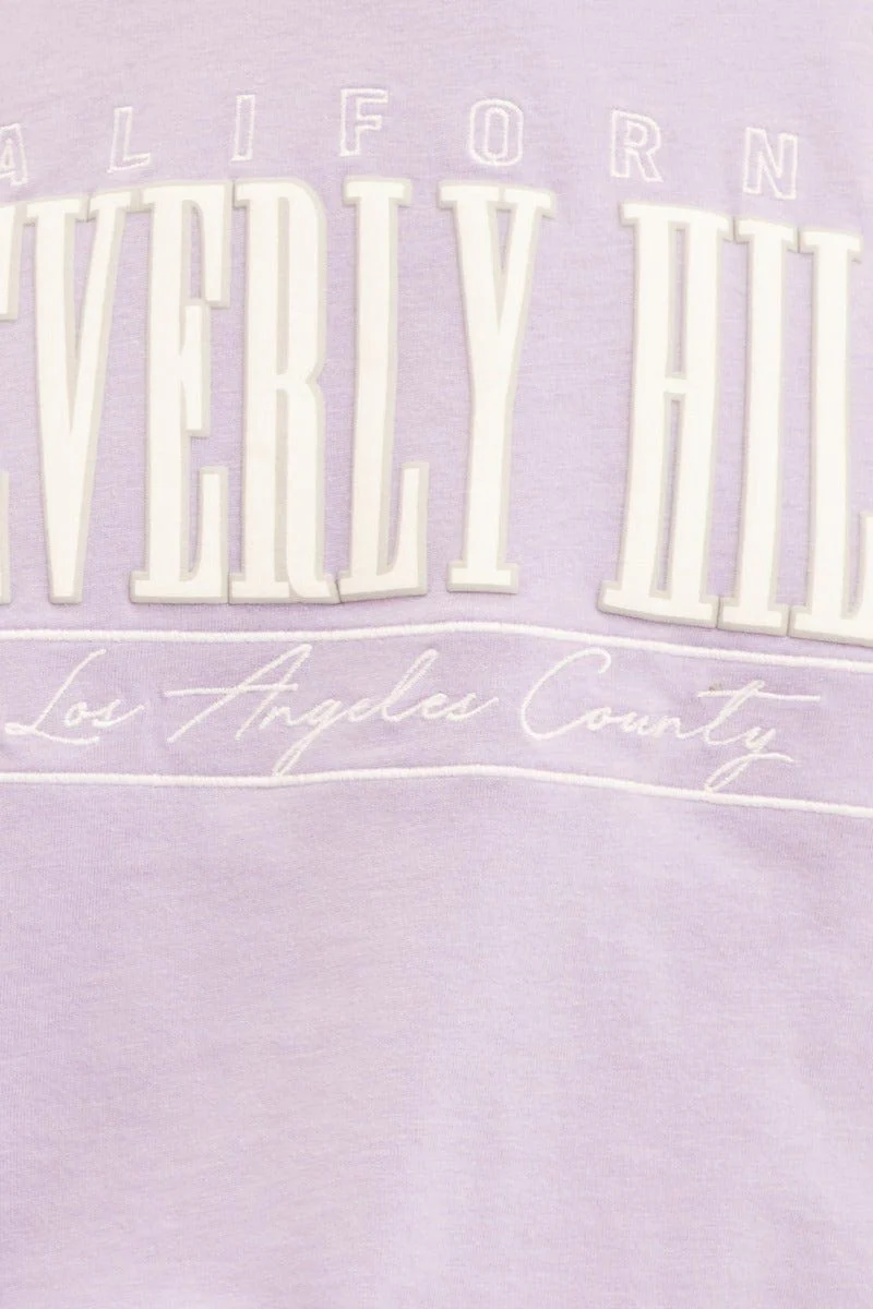 Purple Graphic T Shirt Short Sleeve Round Neck Crop