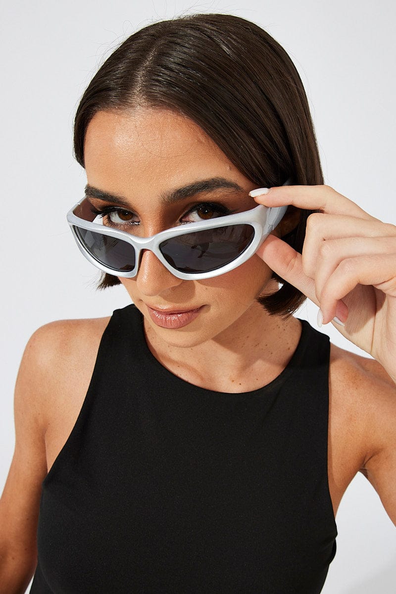 Silver Wrap Visor Sunglasses