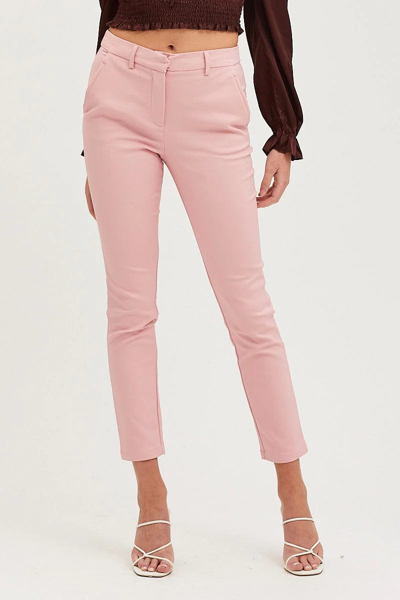 Pink Slim Pants High Rise Workwear
