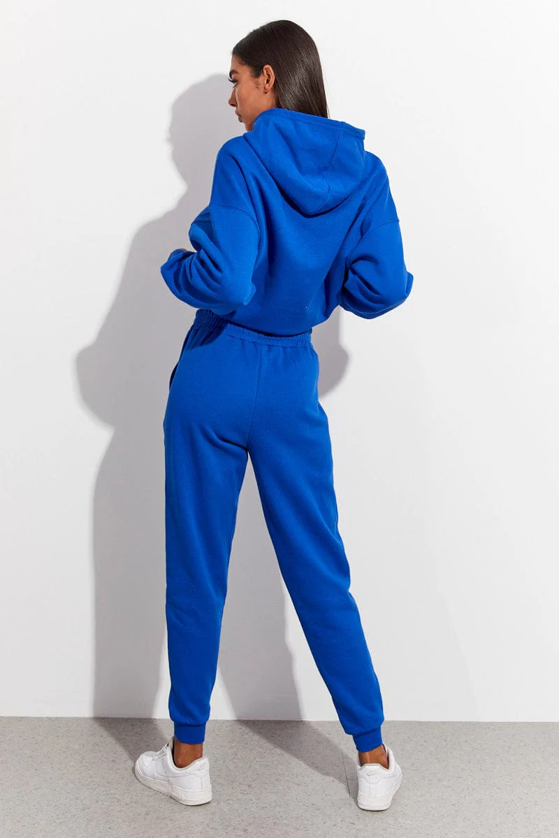 Blue Track Pants High Rise Jogger