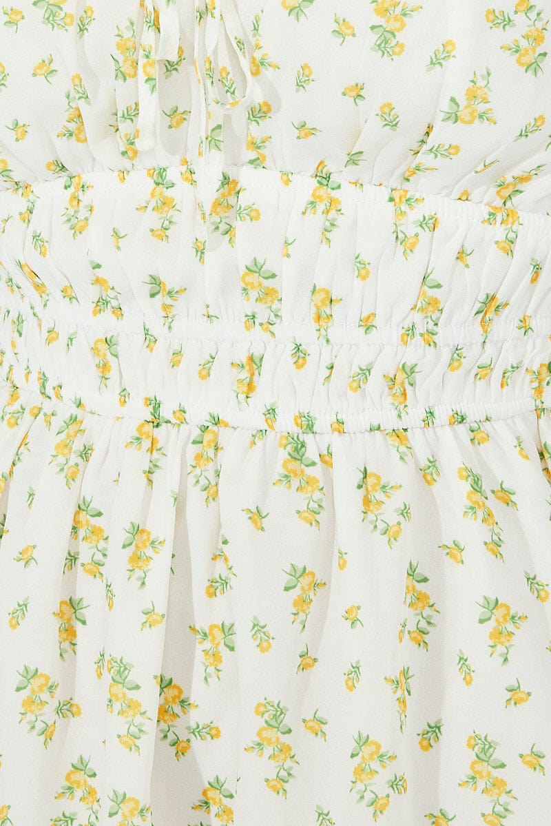 White Ditsy Fit and Flare Sleeveless Dress