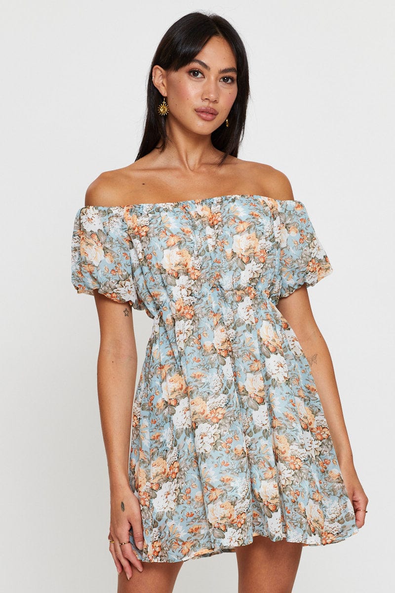 Print Mini Dress Off Shoulder