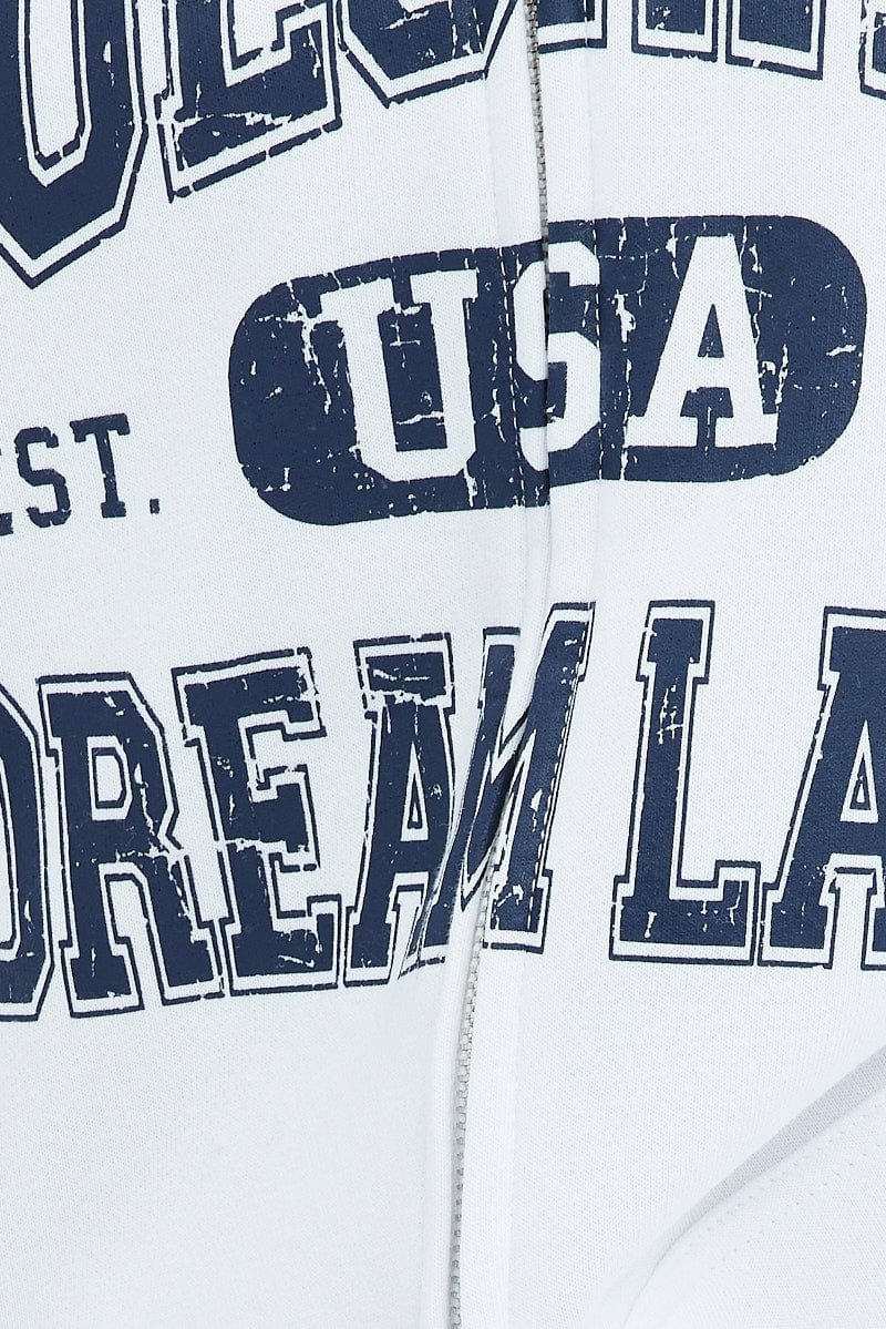 White Zip Hoodie Long Sleeve Graphic