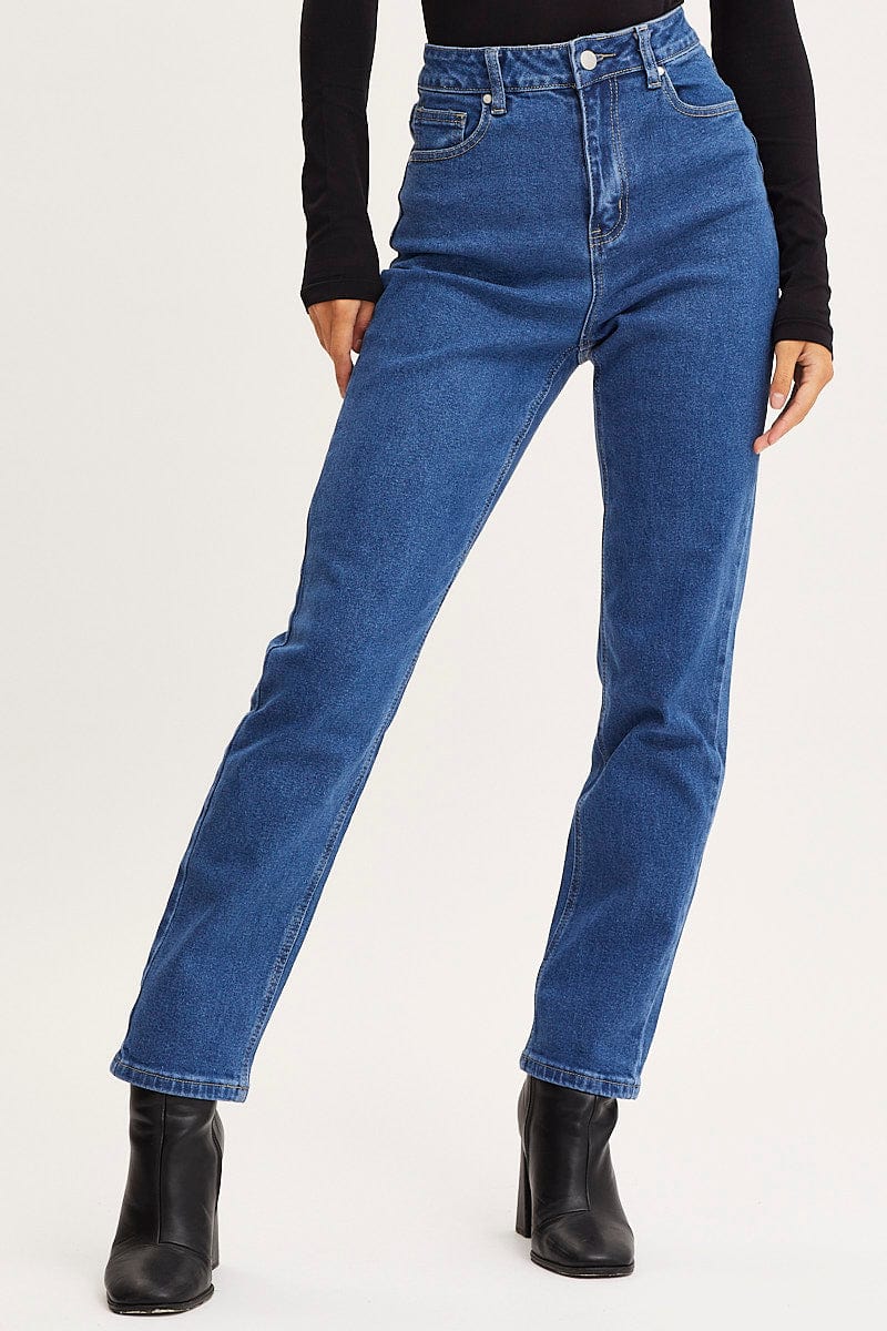Blue High Rise Mom Jeans