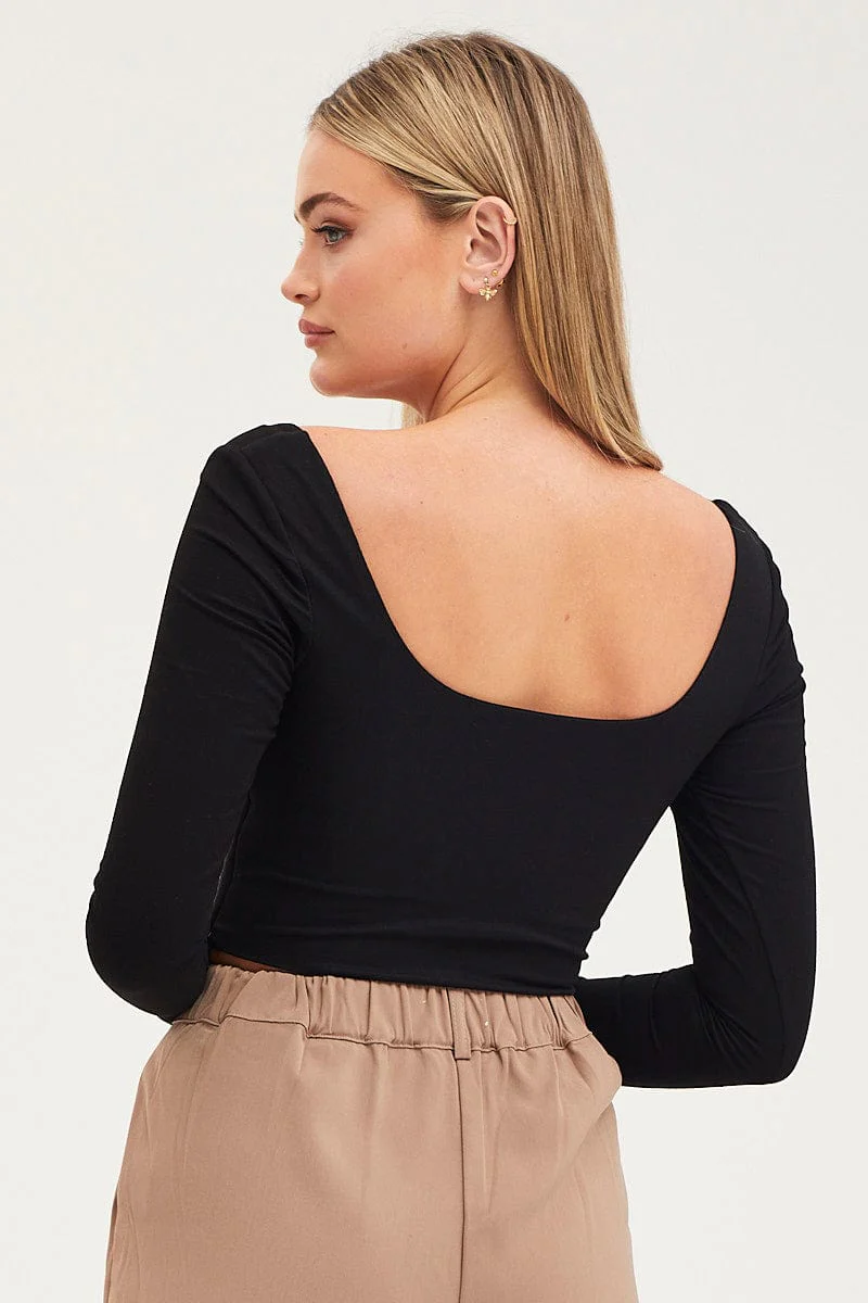 Black Top Long Sleeve Gathered Bust