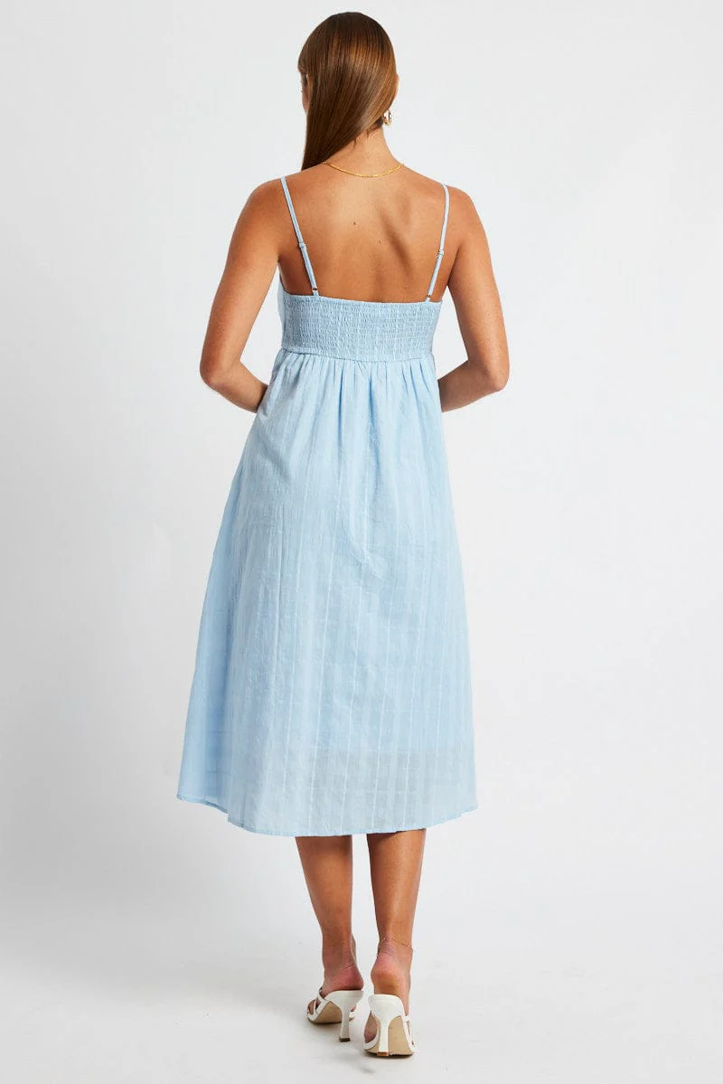 Blue Midi Dress Sleeveless Self Check