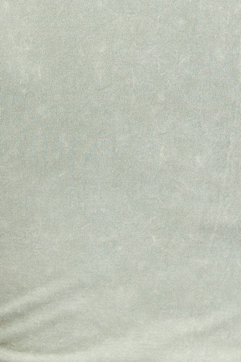 Green Tank Top Crew Neck Washed Seamless