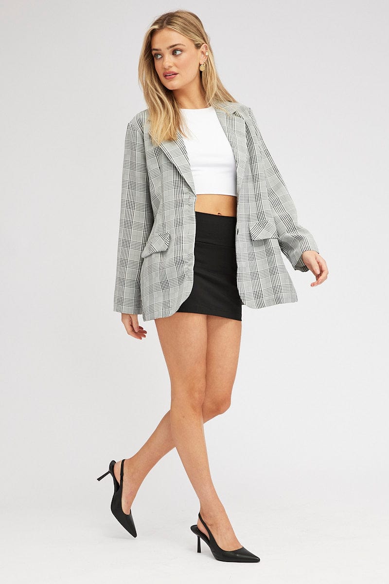 Black Check Blazer Long Sleeve