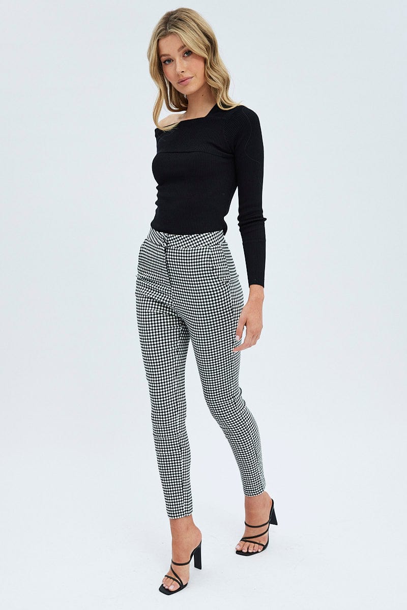 Grey Check Leggings High Rise
