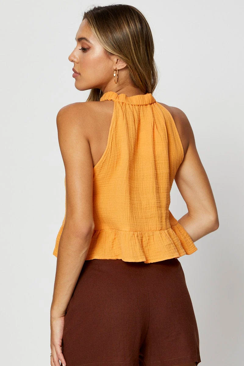 Orange Peplum Top Halter