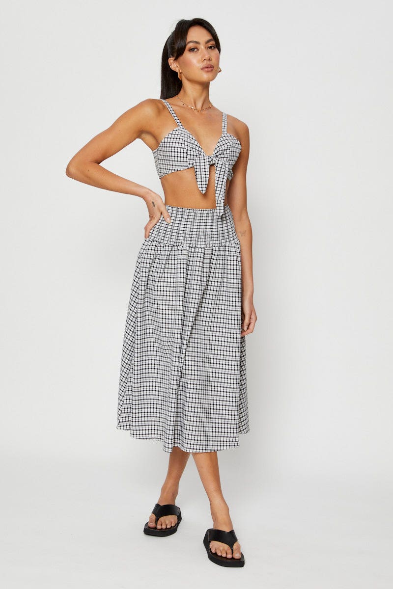 Check Crop Bralette Sleeveless Tie Up