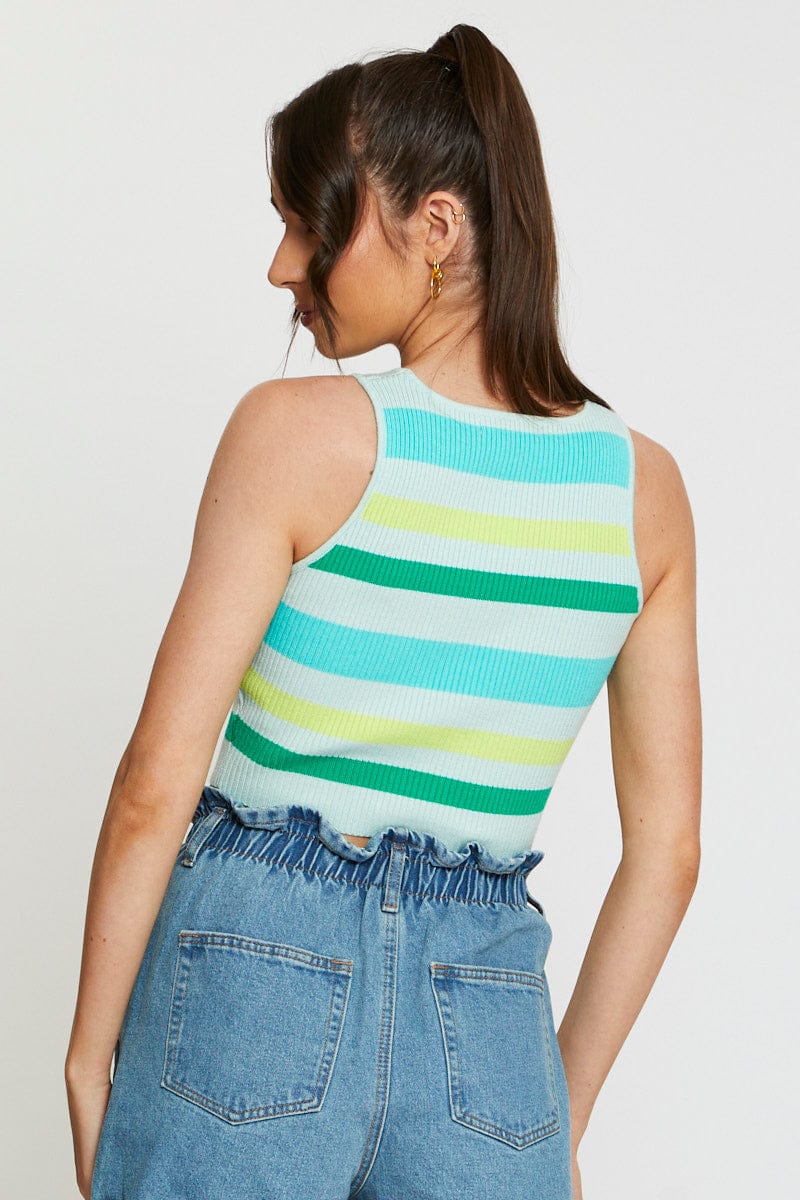 Stripe Knit Top Sleeveless Crop