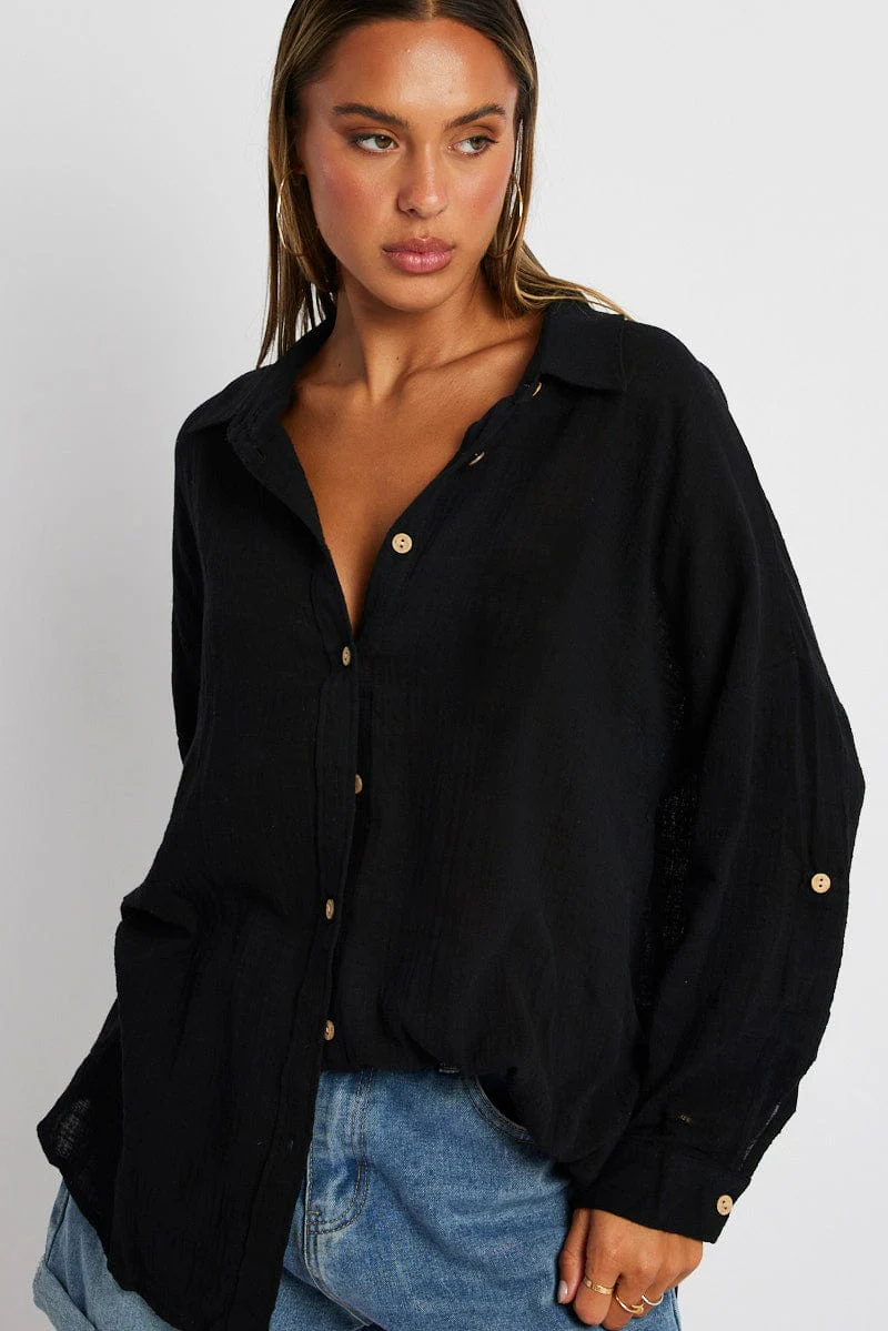 Black Shirt Long Sleeve Cotton