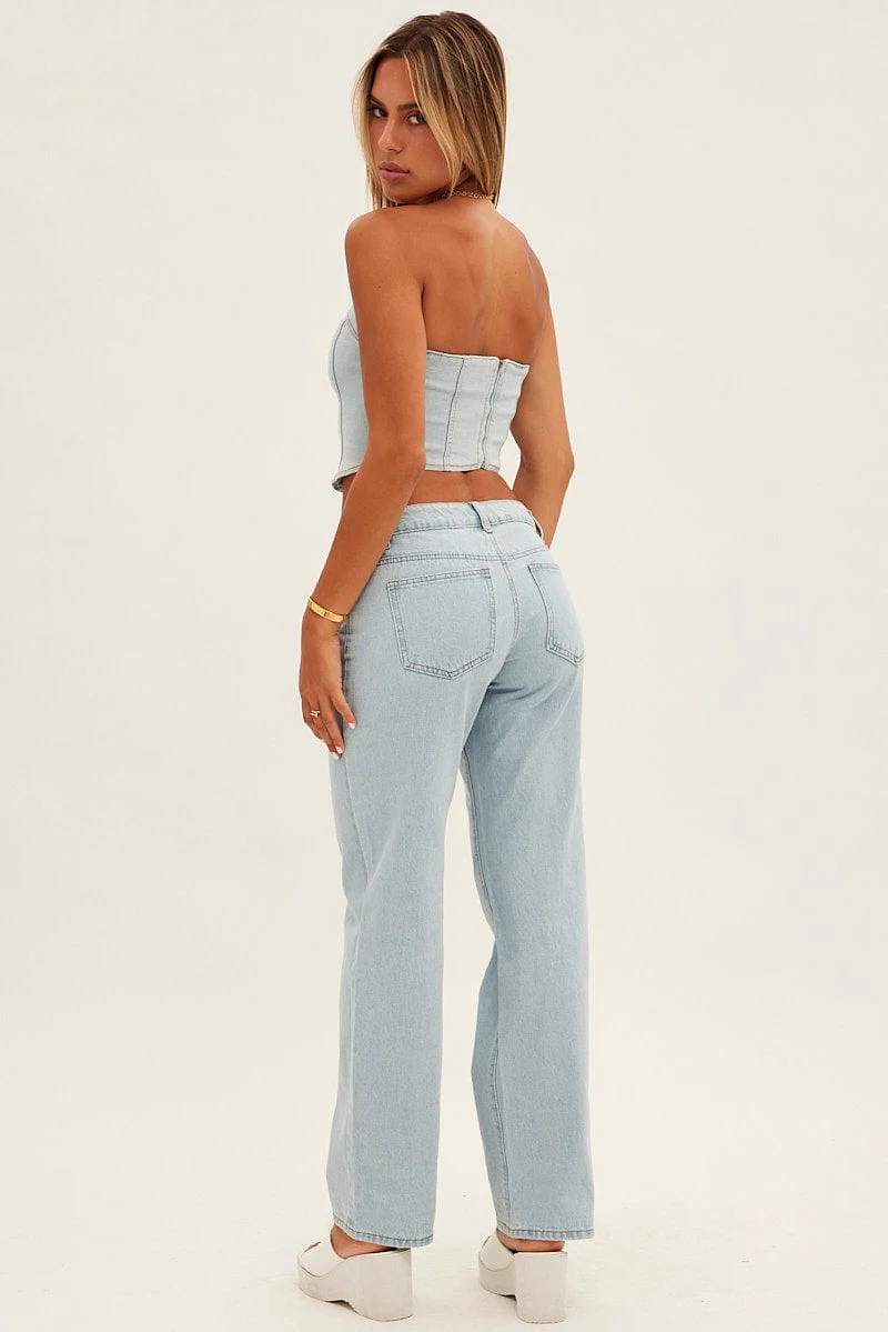 Blue Straight Denim Jeans Low Rise
