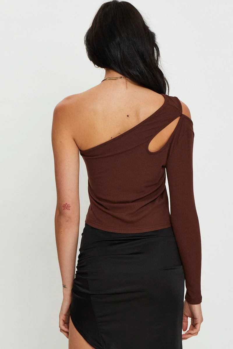 Brown Cut Out Top Long Sleeve