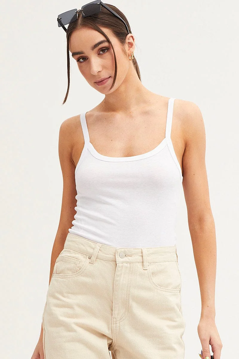 White Sleeveless Top Scoop Neck