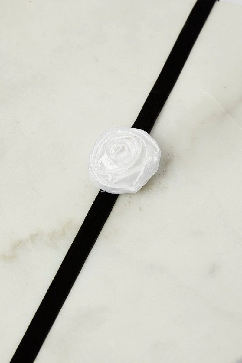 White Rosette Flower Corsage Rose Choker