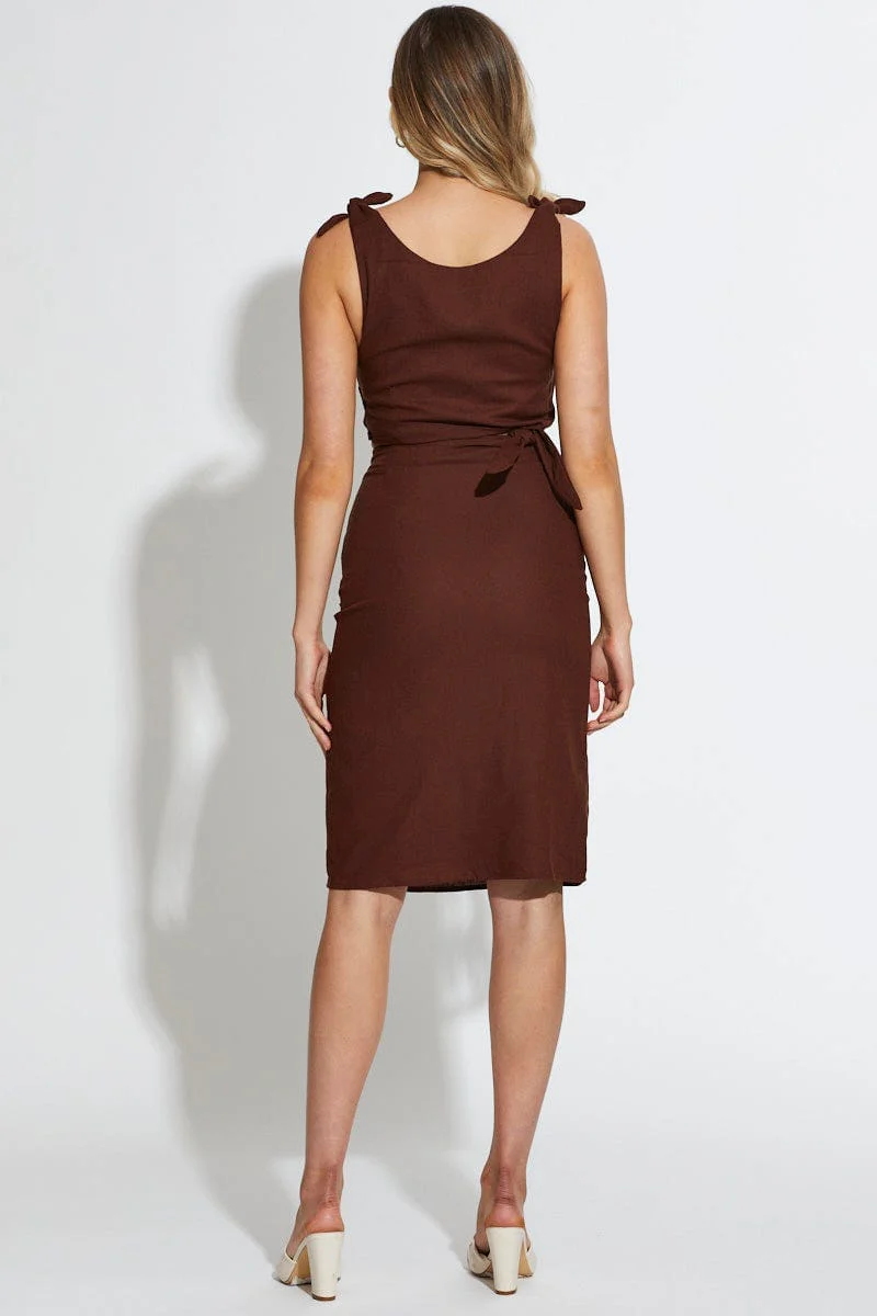 Brown Midi Dress Sleeveless