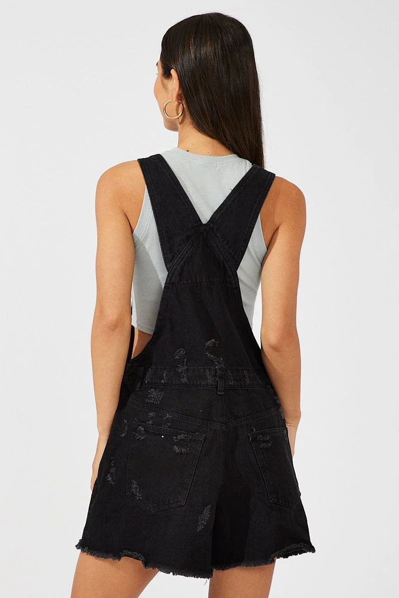 Black Short Overalls Ripped