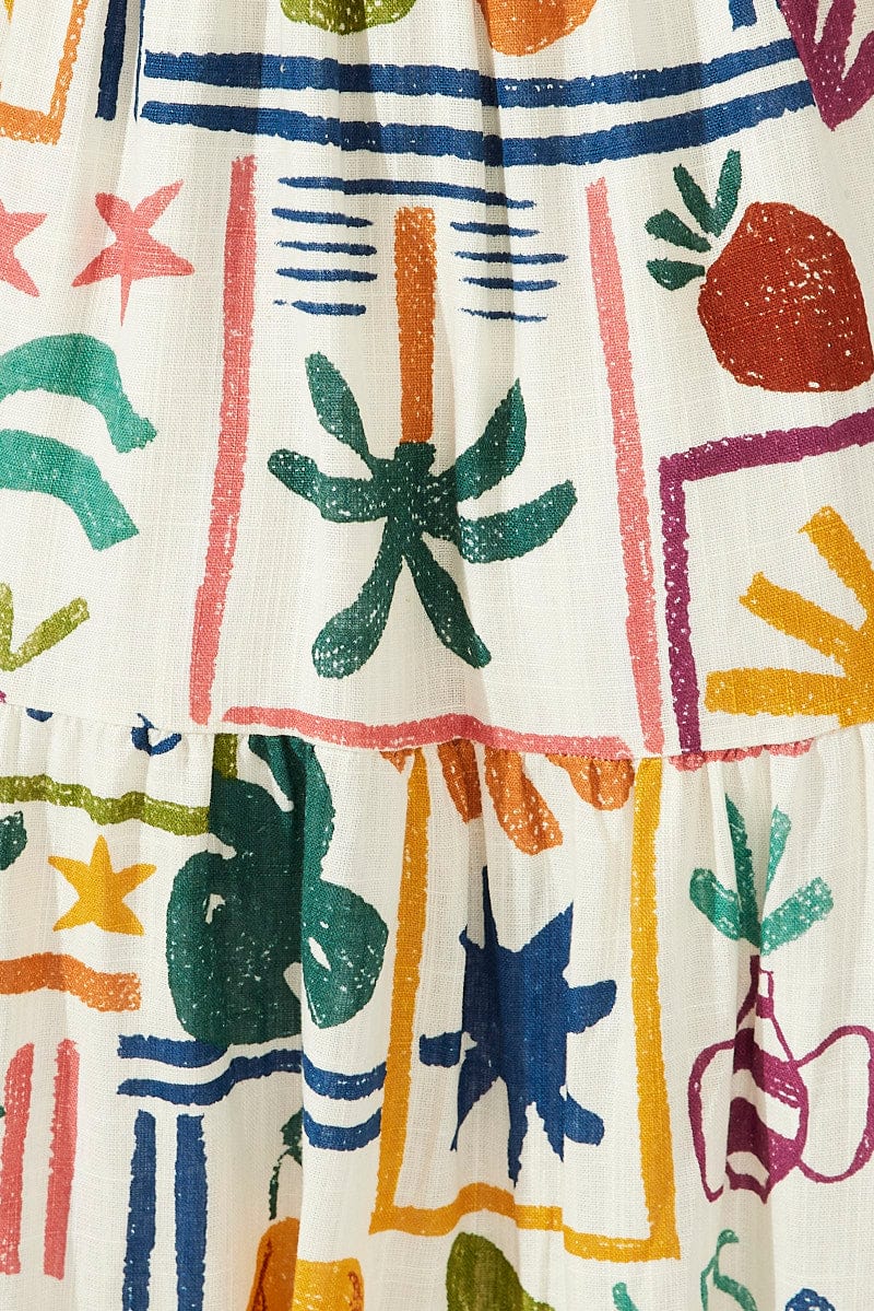 Multi Abstract Midi Dress Sleeveless V-Neck