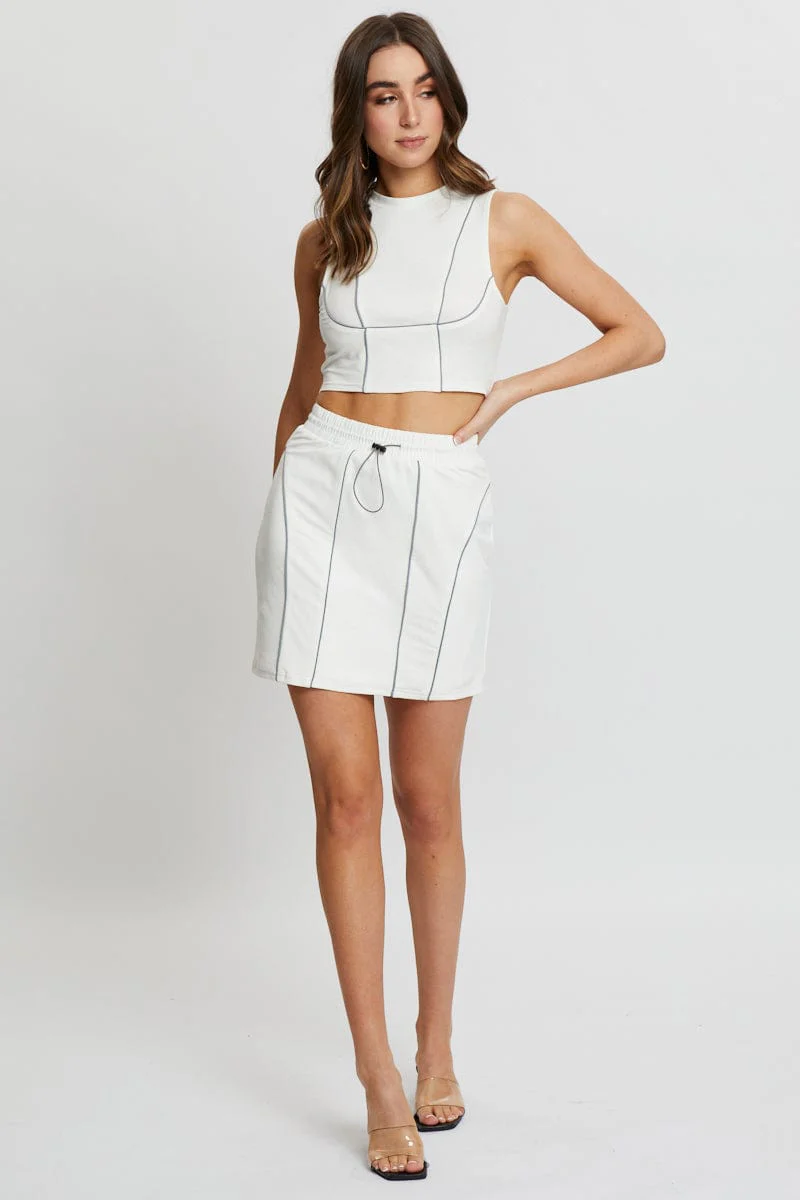 White Reflective Piping Mini Skirt