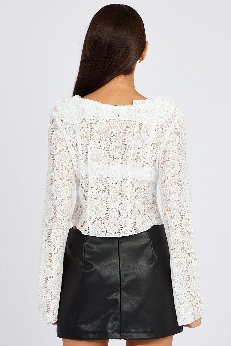 White Lace Tie Up Top Long Sleeve