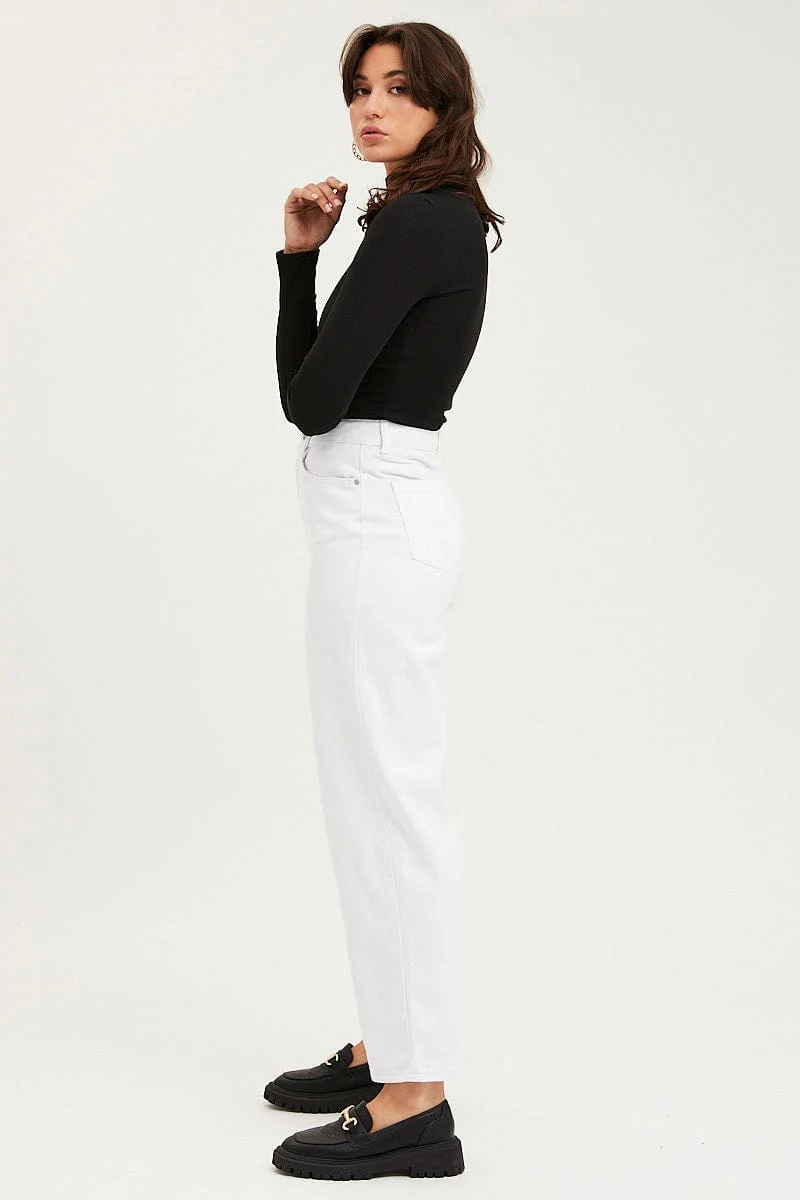 White Wide Leg Denim Jeans High Rise