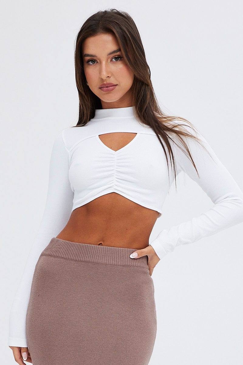 White Top Long sleeve High neck Seamless